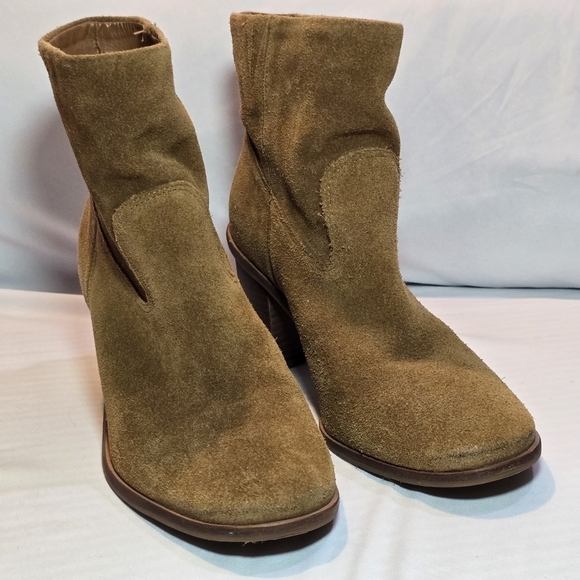 Lucky Brand Jozelyn Camel Color Leather Suede Stack Heel Boots Boho, Sz 6.5 - Picture 1 of 8